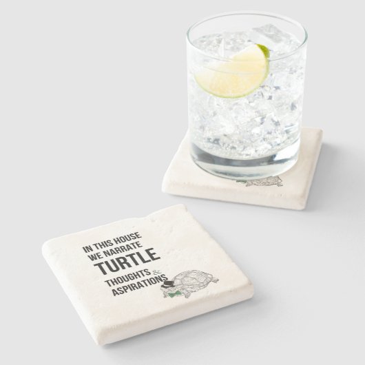 この家でカメおもしろいラバー引用文 ストーンコースター (横)