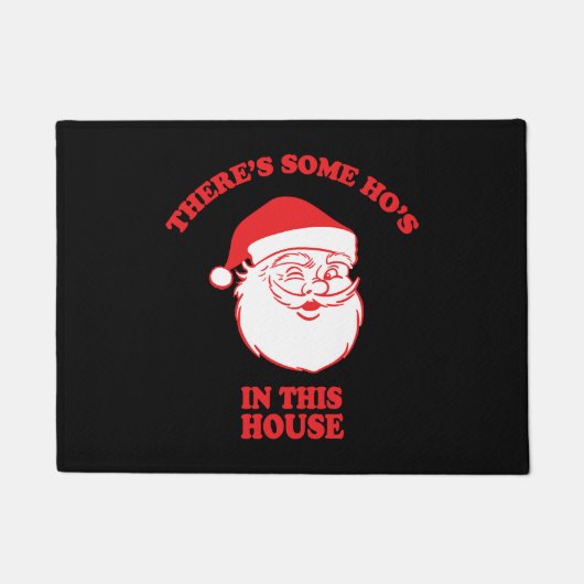 この家でクリスマスおもしろいサンタクロース ドアマット (正面)