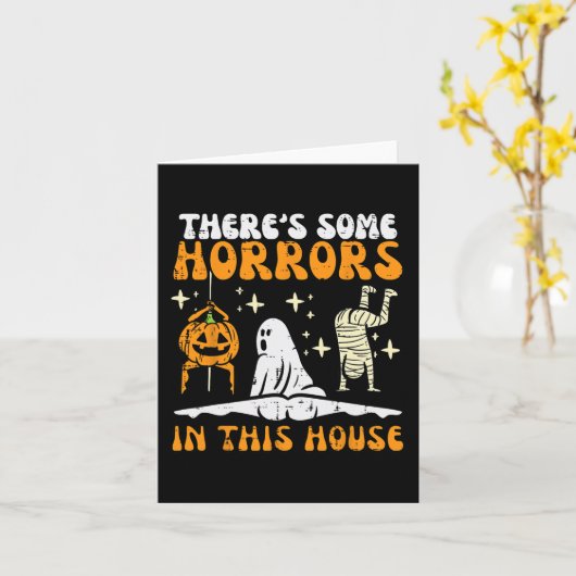 この家には面白いハロウィンの恐怖がいくつかある カード (黄色い花)