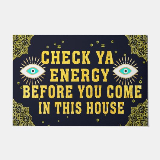 この家に入る前にエネルギー来を確認しなさい ドアマット (正面)