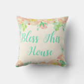 この家のティール（緑がかった色）の珊瑚の水彩画の花柄を賛美して下さい クッション (裏面)