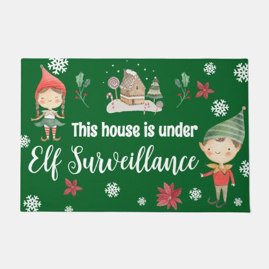 この家はクリスマス小妖精や小人監視下にある ドアマット (正面)