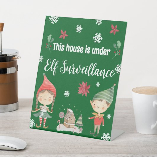 この家はクリスマス小妖精や小人監視下にある 台座サイン (インサイチュ)