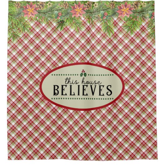 この家信じは赤と緑の格子縞 シャワーカーテン (正面)