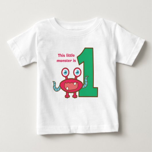 この小さいモンスターは1才、最初誕生日です ベビーTシャツ (正面)