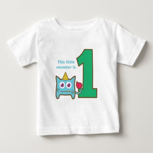 この小さいモンスターは1才、最初誕生日です ベビーTシャツ (正面)
