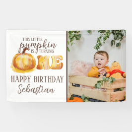この小さなカボチャの写真 1歳の誕生日パーティー 横断幕