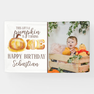 この小さなカボチャの写真 1歳の誕生日パーティー 横断幕
