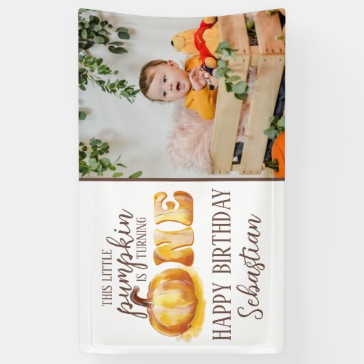 この小さなカボチャ写真1st誕生日パーティー 横断幕 (縦)