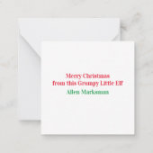 この小さな不機嫌な小妖精や小人からメリークリスマス ノートカード (裏面)