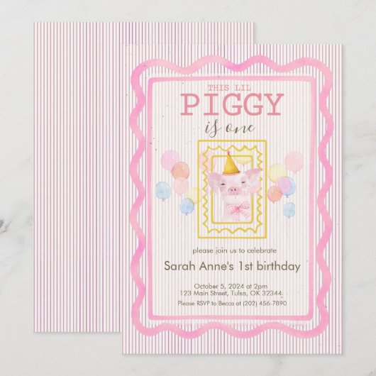 この小さな子豚の誕生日パーティー招待状 招待状 (正面/裏面)