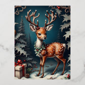 この小さな鹿は可愛くてフェスティバル!私は愛する 箔シーズンポストカード (正面)