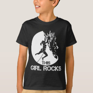 この少女ロックズ登山大きい石カラビナークライマー Tシャツ