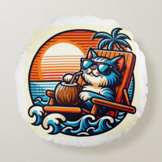 この居心地の良い猫枕で宇宙をアップグレード ラウンドクッション