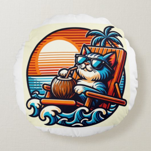 この居心地の良い猫枕で宇宙をアップグレード ラウンドクッション (正面)