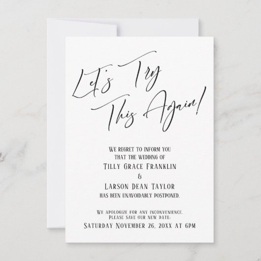 この延期されたシンプルカードを再結婚試行する 招待状 (正面)