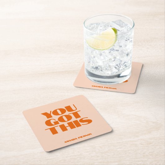 この得ピンクの赤い書道 スクエアペーパーコースター (インサイチュ)