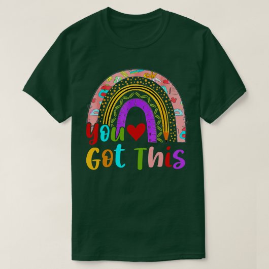 この得レインボー試験日やる気を起こさせる先生 Tシャツ (デザイン正面)