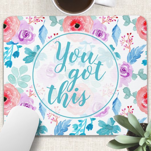 この得水彩フローラやる気を起こさせる引用文 マウスパッド