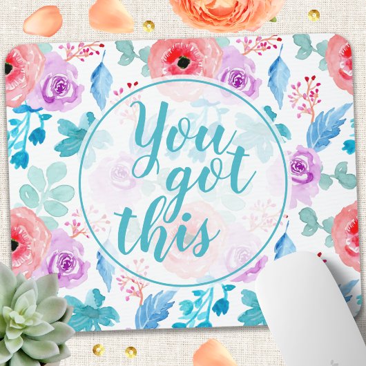 この得水彩フローラやる気を起こさせる引用文 マウスパッド