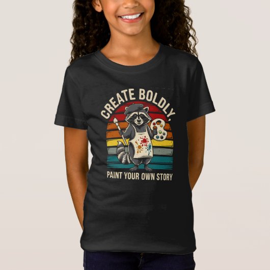この愛らしいアライグマで大胆に芸術的創造する Tシャツ (正面)
