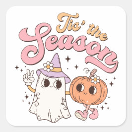 この時期は楽しいハロウィン カボチャと幽霊 スクエアシール