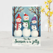 この時期は陽気な雪だるま クラシックなホリデーシーズン カード (黄色い花)