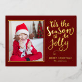 この時期は陽気にお祝いしよう 編集可能なカラー写真 箔シーズンカード (正面)