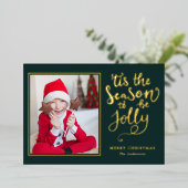 この時期は陽気にお祝いしよう 編集可能なカラー写真 箔シーズンカード (立ち正面)