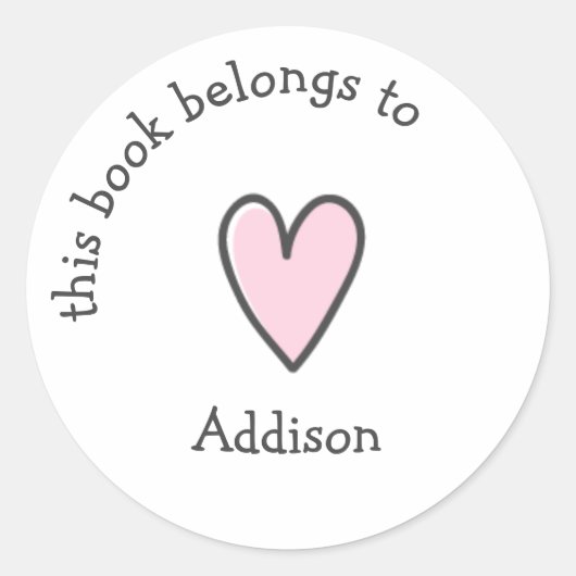 この本の所属先 – かわいいピンクのハート – 子供 ラウンドシール (正面)