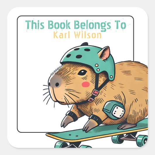 この本はキャピバラおもしろい蔵書票 スクエアシール (正面)