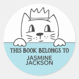 この本はキュートな猫でクラウンブルーの白 ラウンドシール