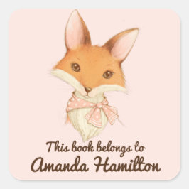 この本はピンクの弓の可愛いキツネに属点々のあるする スクエアシール