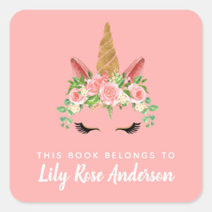 この本はピンクユニコーン蔵書票 スクエアシール
