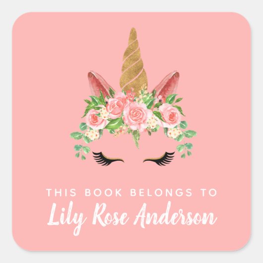 この本はピンクユニコーン蔵書票 スクエアシール (正面)