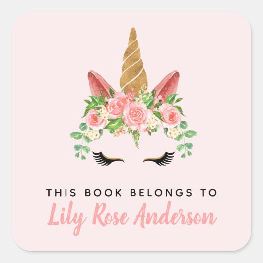 この本はピンクユニコーン蔵書票 スクエアシール (正面)