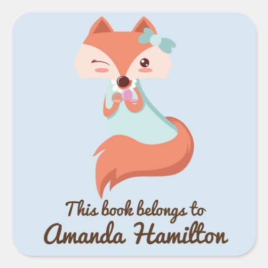 この本はブルーボウの可愛いキツネに属している スクエアシール (正面)