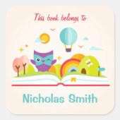 この本はラベルに属し、フクロウシール蔵書票 スクエアシール (正面)