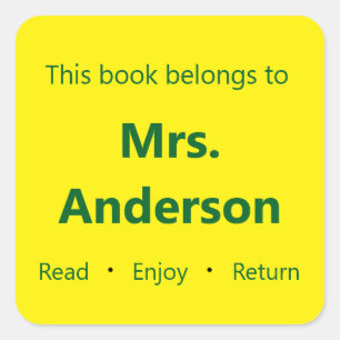 この本は先生名イエロー蔵書票 スクエアシール