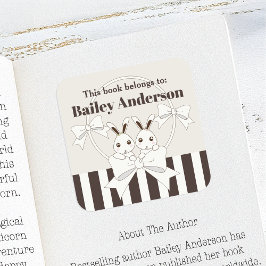 この本は可愛いバニーキッズ蔵書票 スクエアシール