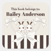 この本は可愛いバニーキッズ蔵書票 スクエアシール (正面)