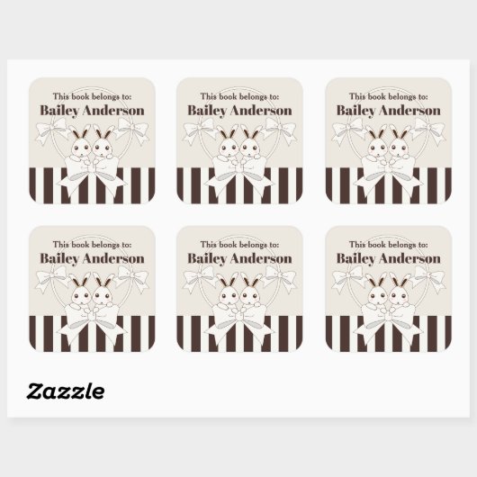 この本は可愛いバニーキッズ蔵書票 スクエアシール (シート)