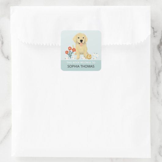 'この本は属する'レトリバードッグキッズ蔵書票 スクエアシール (バッグ)