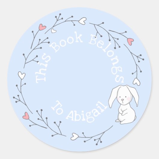 この本は属する – かわいいバニーのリースの子供 ラウンドシール (正面)