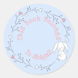 この本は属する – かわいいバニーのリースの子供 ラウンドシール