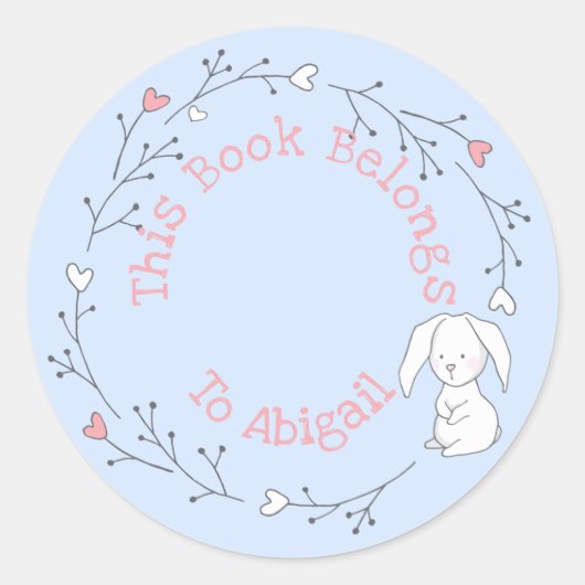 この本は属する – かわいいバニーのリースの子供 ラウンドシール (正面)