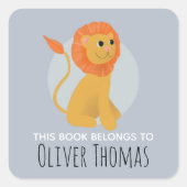 「この本は属する」ライオン名キッズ蔵書票 スクエアシール (正面)