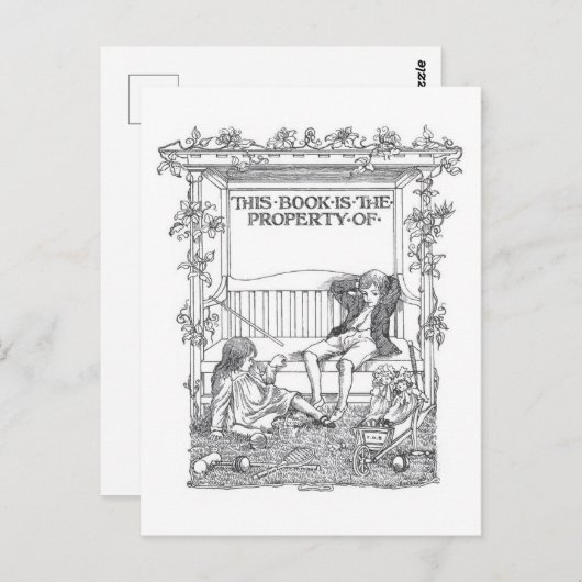 「この本は所有している」ヴィンテージ蔵書票はがき ポストカード (正面/裏面)