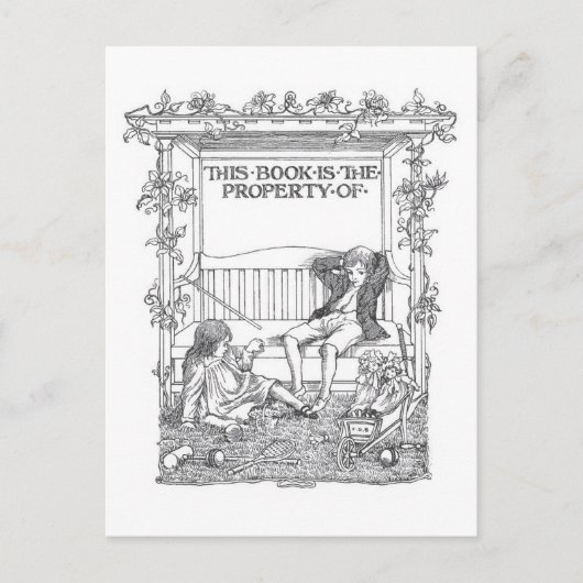 「この本は所有している」ヴィンテージ蔵書票はがき ポストカード (正面)