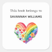 この本は蔵書票レインボーハートキッズ スクエアシール (正面)